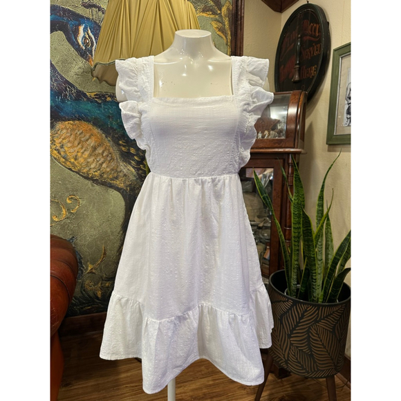 New In White Ruffle Open Back Mini Dress - Picture 2 of 11